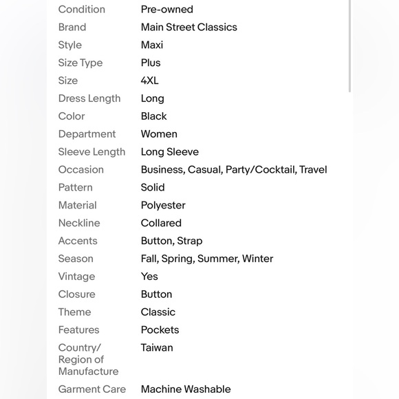 main street classics women’s plus black unlined pockets long dress Size 4XL - Picture 10 of 10